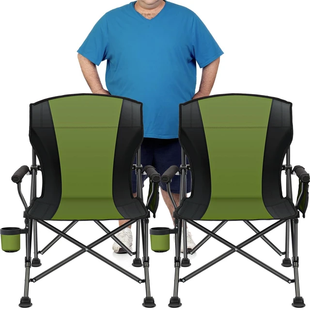 Main image of Oversized Folding Camping Chair for Adults, Supports 450 LBS Camping Chairs, Heavy Duty Camping Chair with Side Pockets, Foldable Outdoor Chair for Camping, Beach, Fishing, Hiking, Green-Black