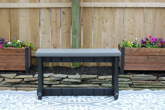 Alt view image 2 of 4 - Bench, Redwood Top with Black Sides, 1 Pack - Proudly Made in The USA, Click and Lock Hardware-Free Assembly, Durable and Stylish Outdoor Seating