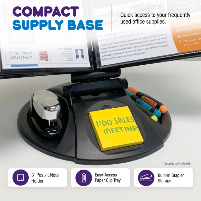 Alt view image 4 of 7 - AdjustaView Supply Base Desk Reference Display Organizer BK | 5 Adjustable Viewing Angles PLUS Functional Supply Storage Base, 10 Letter Size EZ-Load Black Pockets, Easy No Tool Assembly