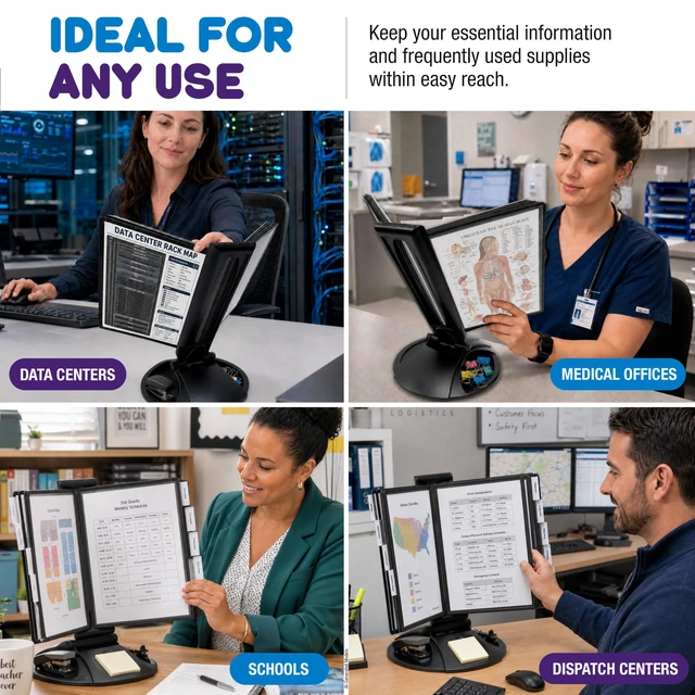 Alt view image 7 of 7 - AdjustaView Supply Base Desk Reference Display Organizer BK | 5 Adjustable Viewing Angles PLUS Functional Supply Storage Base, 10 Letter Size EZ-Load Black Pockets, Easy No Tool Assembly