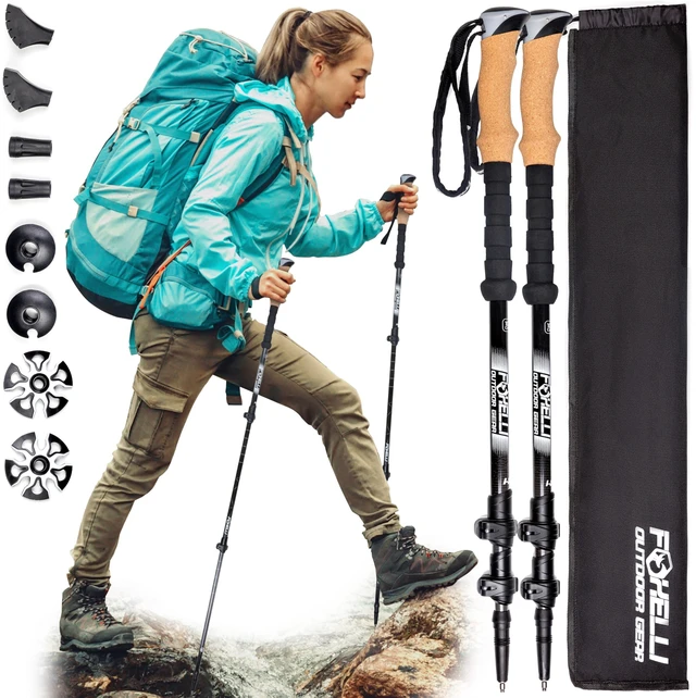 Main image of Carbon Fiber Trekking Poles Lightweight Collapsible Hiking Poles with Cork Grips, Quick Flip Locks & All-Terrain Accessories Adjustable Height Hiking Sticks for Men & Women