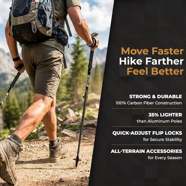 Alt view image 7 of 7 - Carbon Fiber Trekking Poles Lightweight Collapsible Hiking Poles with Cork Grips, Quick Flip Locks & All-Terrain Accessories Adjustable Height Hiking Sticks for Men & Women