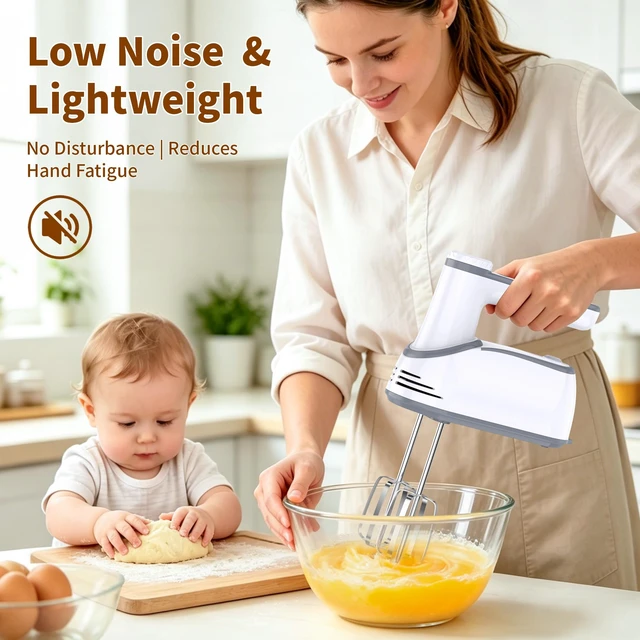 Alt view image 5 of 7 - Cordless Hand Mixer Electric, 12-Speed with Storage Case, White | Rechargeable, Eject Button, LED, Self-Stand, 6×304 Stainless Attachment, Overheat Protection, Quiet for Baking Dough Cake Egg