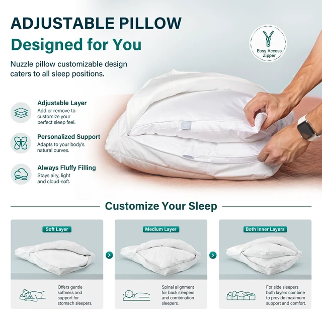 Alt view image 2 of 7 - Pillow Queen Adjustable Neck Pillow,Soft Luxury Hotel Feel | Bed Queen Pillows with Adjustable Height & Firm Feel for Side, Back and Stomach SleepersGift for Women & Men