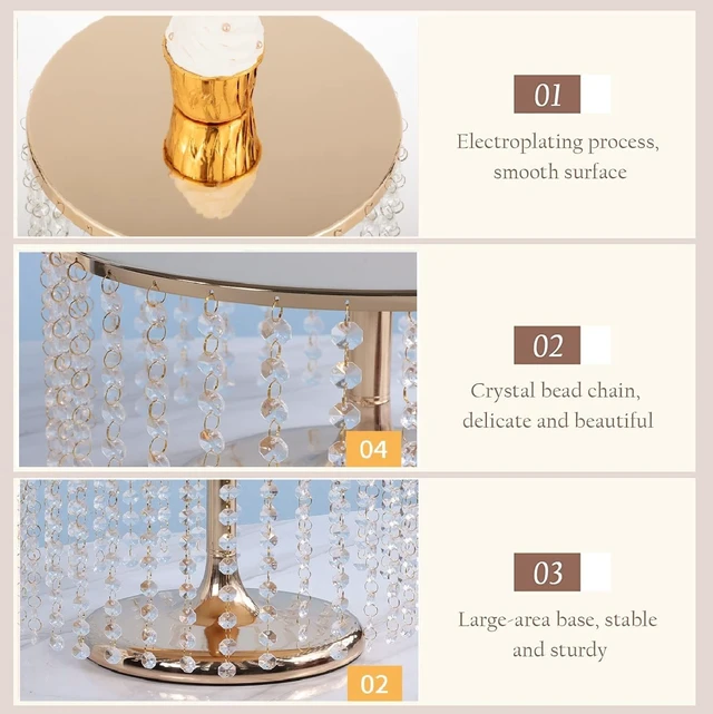Alt view image 4 of 7 - Set of 3 Gold Metal Mirror Cake Pedestal Stands with Acrylic Crystal Pendants Beads Round Dessert Display Holders for Wedding Birthday Party Cupcake Candy Serving