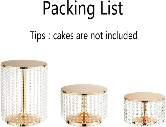 Alt view image 5 of 7 - Set of 3 Gold Metal Mirror Cake Pedestal Stands with Acrylic Crystal Pendants Beads Round Dessert Display Holders for Wedding Birthday Party Cupcake Candy Serving