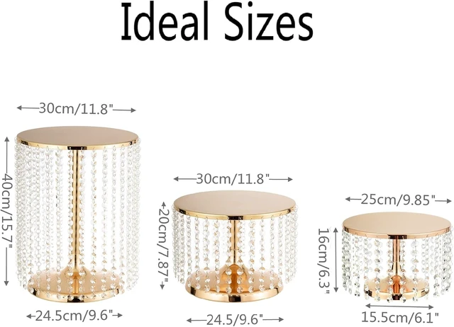 Alt view image 6 of 7 - Set of 3 Gold Metal Mirror Cake Pedestal Stands with Acrylic Crystal Pendants Beads Round Dessert Display Holders for Wedding Birthday Party Cupcake Candy Serving