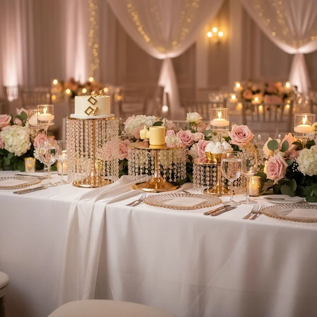 Alt view image 7 of 7 - Set of 3 Gold Metal Mirror Cake Pedestal Stands with Acrylic Crystal Pendants Beads Round Dessert Display Holders for Wedding Birthday Party Cupcake Candy Serving