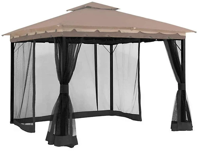 Main image of 10' x 12' Gazebo Universal Replacement Mosquito Netting,Grey Outdoor Canopy Net Screen 4-Panel Sidewall Curtain, with Zippers,Mosquito NettingOnly