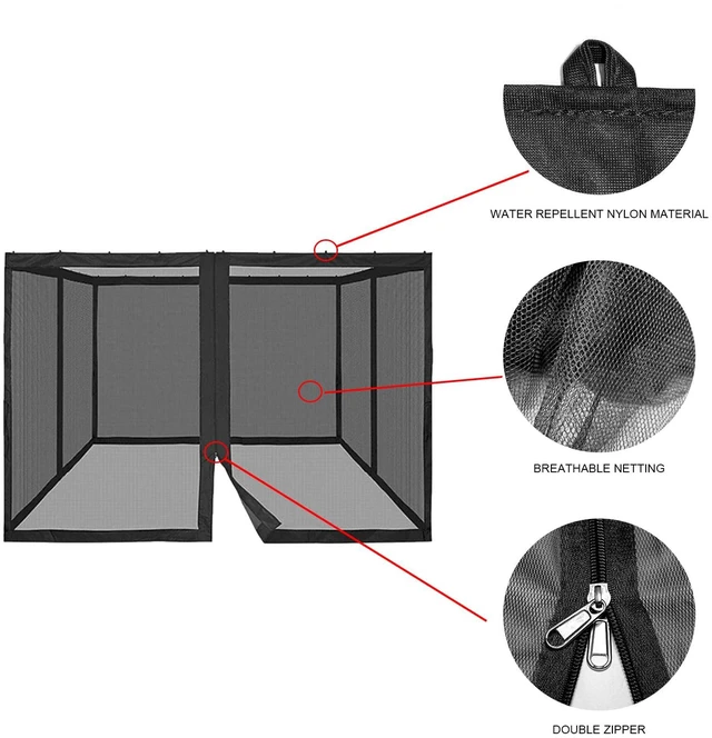 Alt view image 3 of 7 - 10' x 12' Gazebo Universal Replacement Mosquito Netting,Grey Outdoor Canopy Net Screen 4-Panel Sidewall Curtain, with Zippers,Mosquito NettingOnly