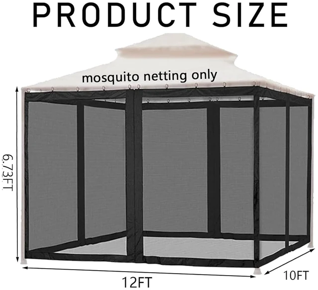 Alt view image 2 of 7 - 10' x 12' Gazebo Universal Replacement Mosquito Netting,Grey Outdoor Canopy Net Screen 4-Panel Sidewall Curtain, with Zippers,Mosquito NettingOnly