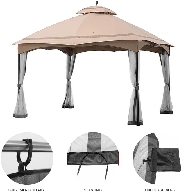 Alt view image 4 of 7 - 10' x 12' Gazebo Universal Replacement Mosquito Netting,Grey Outdoor Canopy Net Screen 4-Panel Sidewall Curtain, with Zippers,Mosquito NettingOnly