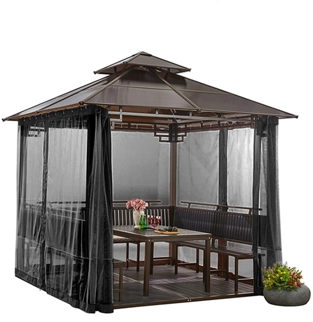 Alt view image 6 of 7 - 10' x 12' Gazebo Universal Replacement Mosquito Netting,Grey Outdoor Canopy Net Screen 4-Panel Sidewall Curtain, with Zippers,Mosquito NettingOnly