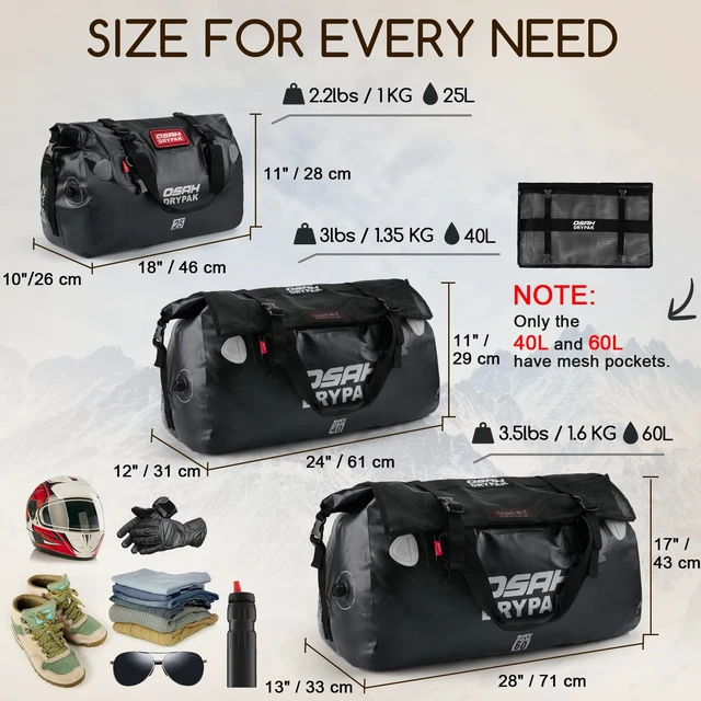 Alt view image 2 of 7 - Waterproof Duffel Bag - Motorcycle Dry Bag Tail Bag with Large Storage Space, Waterproof Luggage Duffle Bags with Outer Mesh Zipper Pocket for Camping, Kayaking, Fishing & Traveling