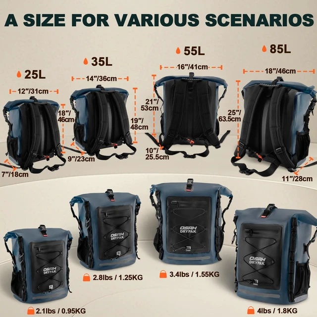 Alt view image 2 of 7 - Waterproof Backpack Dry Bag 35L/55L/85L Heavy Duty Roll-Top Hiking Backpack Sack Keeps Gear Dry for Travel, Kayaking, Boating, Camping, Rafting and Fishing