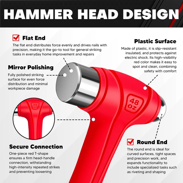 Alt view image 4 of 7 - 3 Piece Ball Peen Hammer, 16oz 32oz 48oz, Fiberglass Handle hammer for Ball Peen, Blow Striking Ball Pein Hammer Handle Tool with Forged Steel Construction for Metal Working