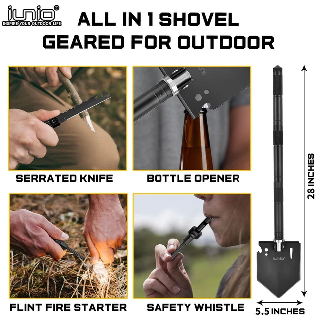 Alt view image 2 of 7 - 28in Survival Shovel Multitool with 17in Camping Axe & Carrying Bag, Military Entrenching Tool with Pickaxe, Collapsible Spade for Car Emergency Off-Road Trenching Gardening Snow -12Pcs