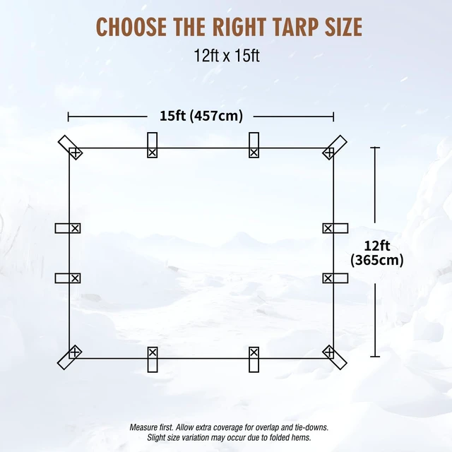 Alt view image 2 of 7 - 20 Mil Heavy Duty Waterproof Tarp, 12x15ft Oxford Fabric, Black | Reinforced Webbing Loops, Flexible Cover For Firewood, Patio Furniture, Seasonal Storage, Camping & Outdoor Equipment