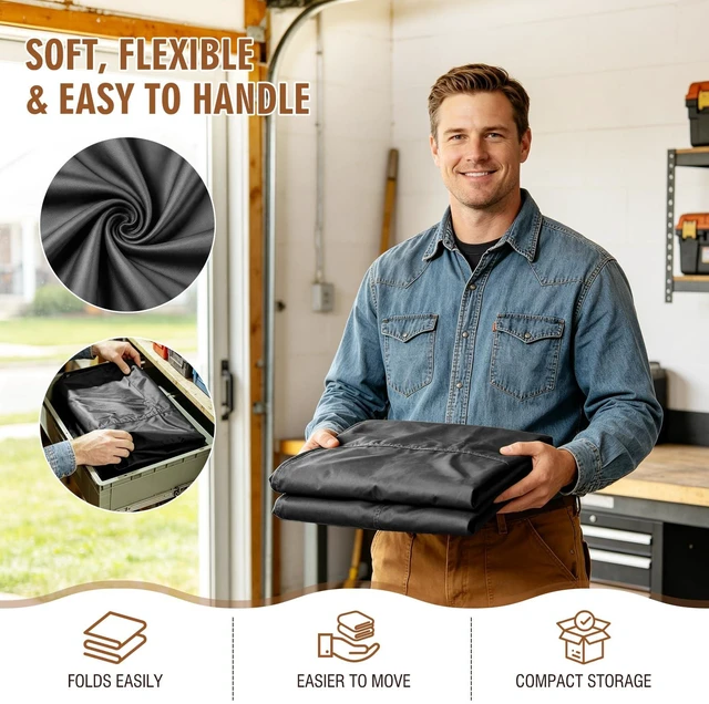 Alt view image 6 of 7 - 20 Mil Heavy Duty Waterproof Tarp, 12x15ft Oxford Fabric, Black | Reinforced Webbing Loops, Flexible Cover For Firewood, Patio Furniture, Seasonal Storage, Camping & Outdoor Equipment