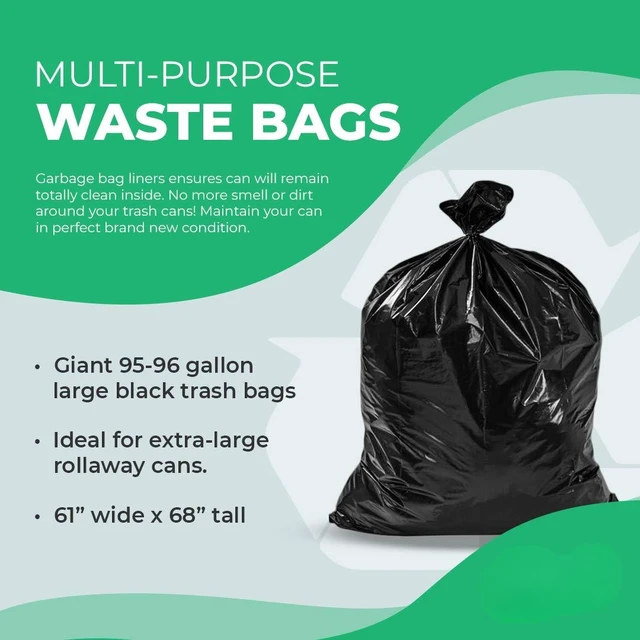 Alt view image 7 of 7 - 95-96 Gallon Trash Bags Heavy Duty (Huge 50 Bags W/Ties) 95-96 Gallon Trash Bags Large Black Heavy Duty Can Liners, Large 90-100 Gallon Garbage Can Liners