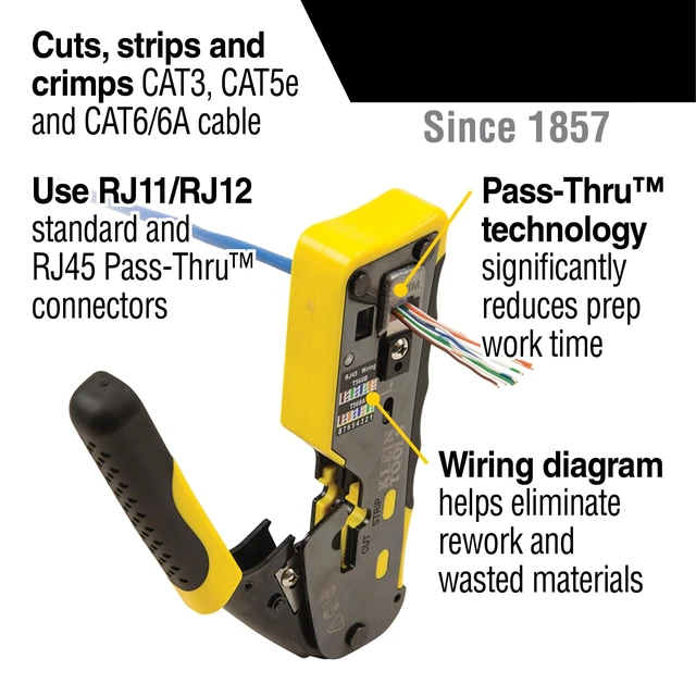 Alt view image 3 of 7 - VDV226-110 Ratcheting Modular Data Cable Crimper / Wire Stripper / Wire Cutter for RJ11/RJ12 Standard, RJ45 Pass-Thru Connectors