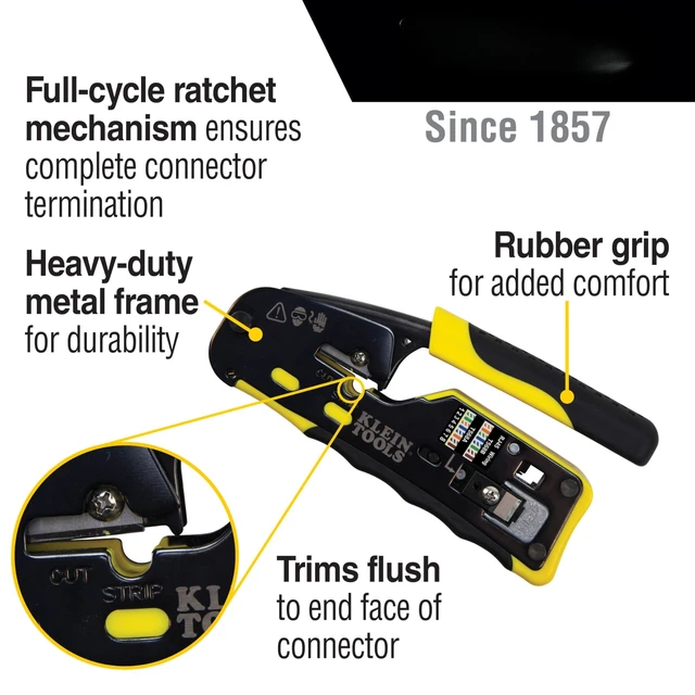 Alt view image 4 of 7 - VDV226-110 Ratcheting Modular Data Cable Crimper / Wire Stripper / Wire Cutter for RJ11/RJ12 Standard, RJ45 Pass-Thru Connectors