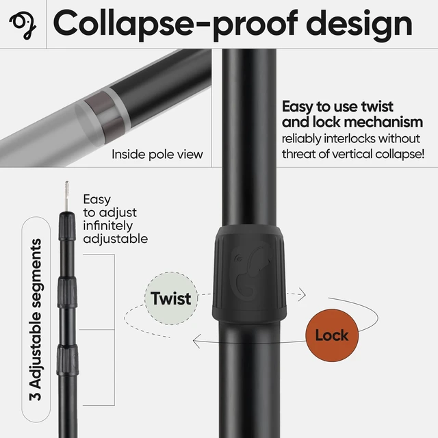 Alt view image 3 of 7 - Camping Tarp Poles - Adjustable Aluminum Telescoping Tent Poles for Tarps, Canopy & Awning - Heavy Duty Collapsible Pole Set of 2 - Extends 8ft 2.8 in, Shrinks to 2ft 9.5 in.