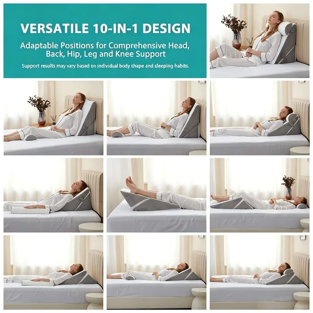 Alt view image 2 of 7 - Wedge Pillow Set for After Surgery, Orthopedic Bed Wedge White/Grey | Adjustable 9&12 Inch, Bed Wedge Pillow For Headboard, Acid Reflux&Back Pain Relief, Sleeping&Sitting Up, Neck&Lumber Support