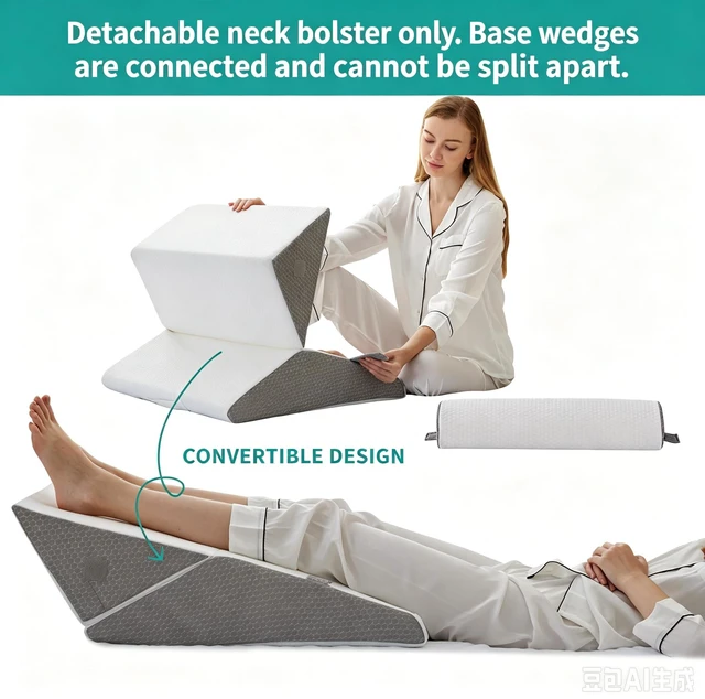 Alt view image 3 of 7 - Wedge Pillow Set for After Surgery, Orthopedic Bed Wedge White/Grey | Adjustable 9&12 Inch, Bed Wedge Pillow For Headboard, Acid Reflux&Back Pain Relief, Sleeping&Sitting Up, Neck&Lumber Support