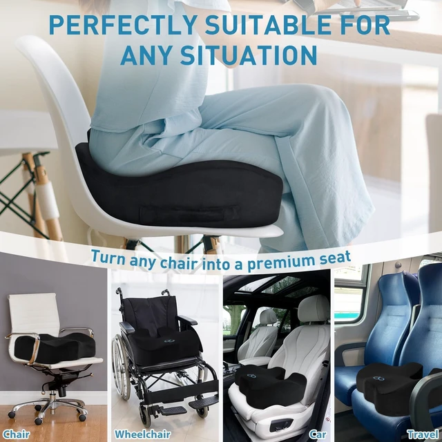 Alt view image 6 of 7 - Thick Seat Cushion for Office Chair & Car Seat, XL, Black | Memory Foam with Removable Cover, Ergonomic Tailbone & Sciatica Support for Pressure Relief and Long Sitting, 3.9" Thick