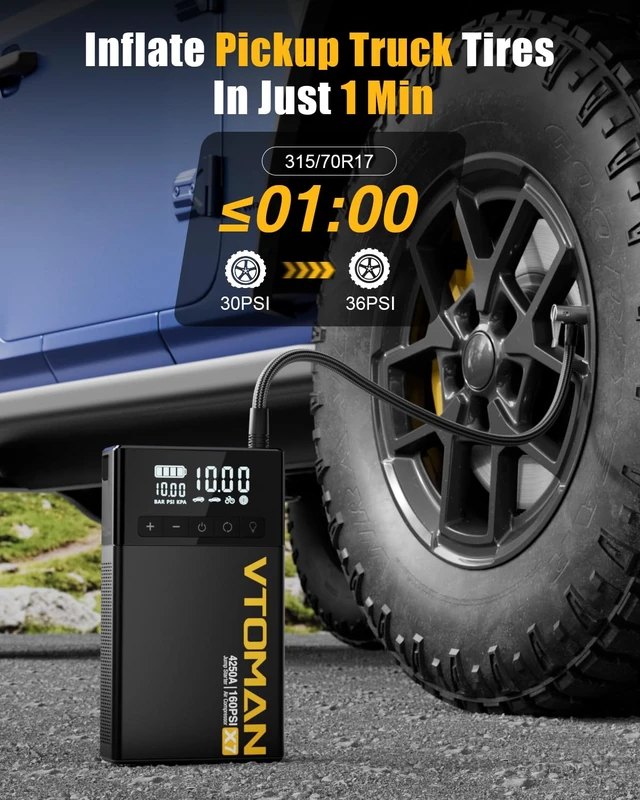 Alt view image 3 of 7 - X7 Jump Starter with Air Compressor, 160PSI Auto-Off Tire Inflator | 4250A Car Battery Portable Booster Pack for up to 10L Gas & 10L Diesel, 12V Lithium Jump Box for Pickup Trucks & Suvs, QC 3.0