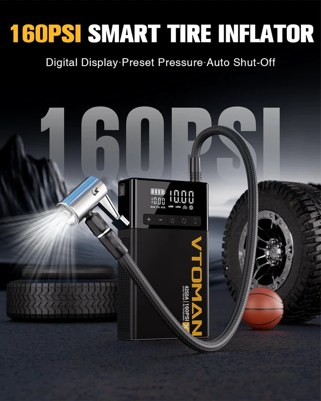 Alt view image 4 of 7 - X7 Jump Starter with Air Compressor, 160PSI Auto-Off Tire Inflator | 4250A Car Battery Portable Booster Pack for up to 10L Gas & 10L Diesel, 12V Lithium Jump Box for Pickup Trucks & Suvs, QC 3.0