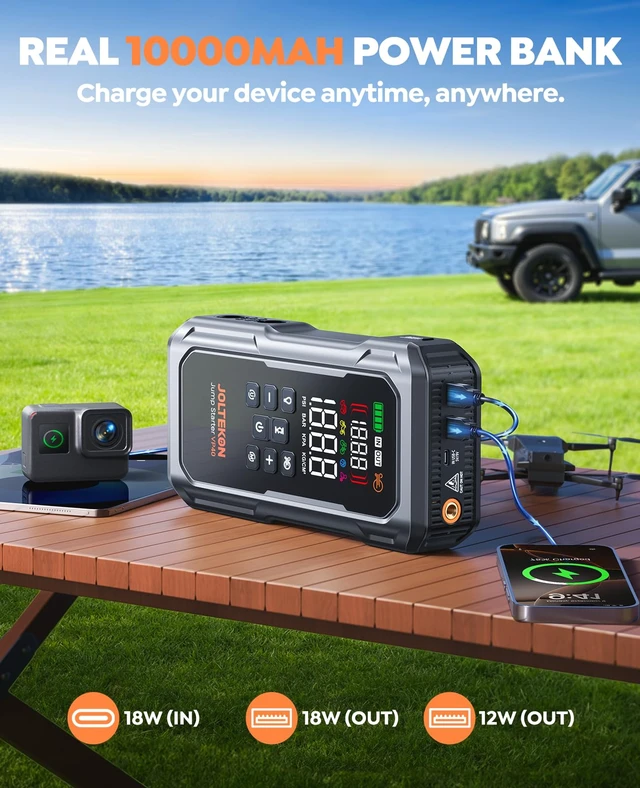 Alt view image 5 of 6 - 6000A 160PSI 9-in-1 Car Battery Jump Starter with Air Compressor & Air Blower (All Gas 12L Diesel), Battery Jumper Starter Portable Jump Box for Car Battery with 800LM Light/18W Fast Charge