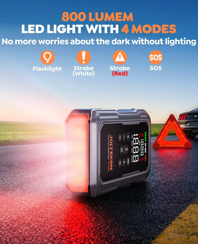 Alt view image 6 of 6 - 6000A 160PSI 9-in-1 Car Battery Jump Starter with Air Compressor & Air Blower (All Gas 12L Diesel), Battery Jumper Starter Portable Jump Box for Car Battery with 800LM Light/18W Fast Charge