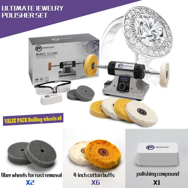 Alt view image 2 of 6 - Jewelry Polisher - Adjustable Variable Speed Bench Grinder Polishing & Buffing Machine, Dental Buffer & Lathe - Includes 6 Cloth Wheels, 2 Abrasive Fiber Wheels, Safety Glass, Polish Compound
