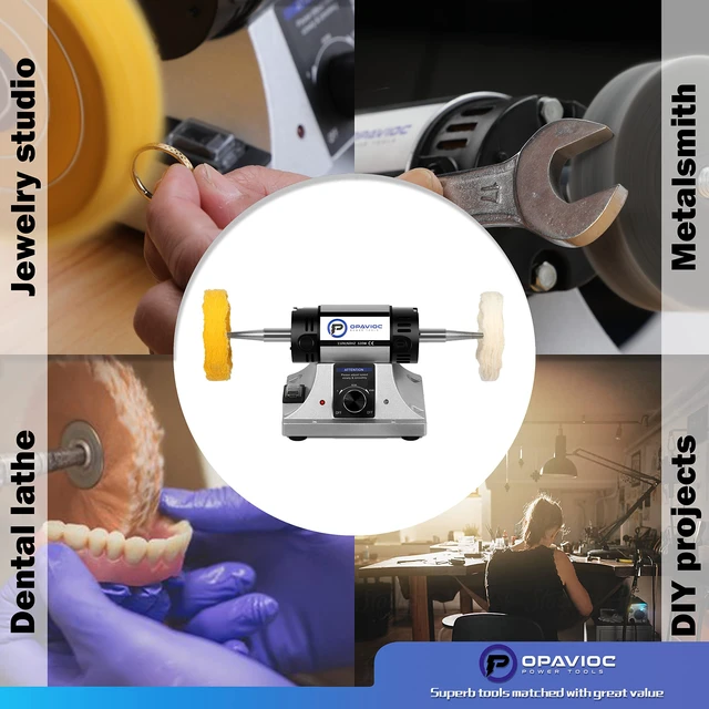 Alt view image 5 of 6 - Jewelry Polisher - Adjustable Variable Speed Bench Grinder Polishing & Buffing Machine, Dental Buffer & Lathe - Includes 6 Cloth Wheels, 2 Abrasive Fiber Wheels, Safety Glass, Polish Compound