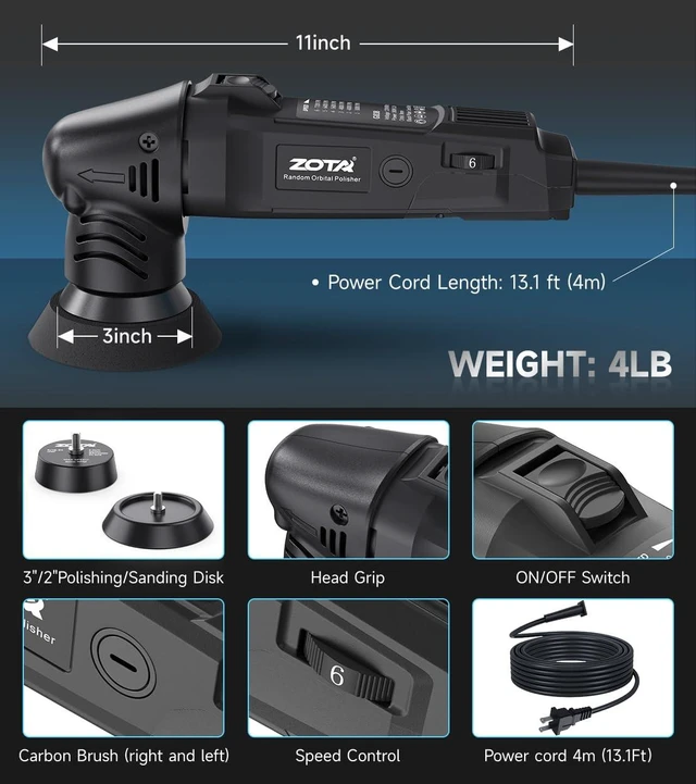 Alt view image 2 of 7 - Mini Buffer Polisher,2"/3"-8mm Random Orbital polisher,Lightweight Professional Small Polisher for Car Detailing(Black)