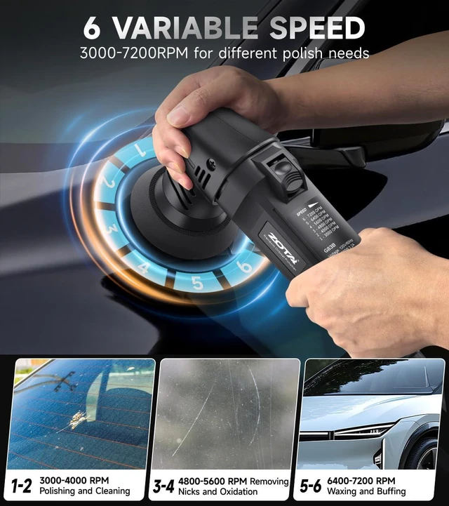 Alt view image 4 of 7 - Mini Buffer Polisher,2"/3"-8mm Random Orbital polisher,Lightweight Professional Small Polisher for Car Detailing(Black)