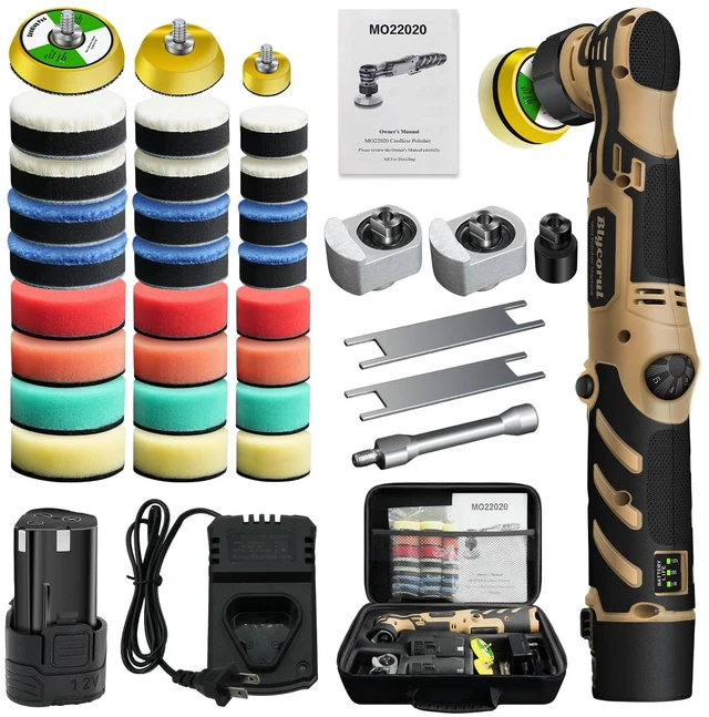 Main image of Cordless Mini Polisher, DA&RO Mini CarBuffer Polisher | 1/1.5/2Inch, 11 Variable Speed 2500-6000 RPM, Car Detailing Micro Polisher, 2.3Ah Rechargeable Battery