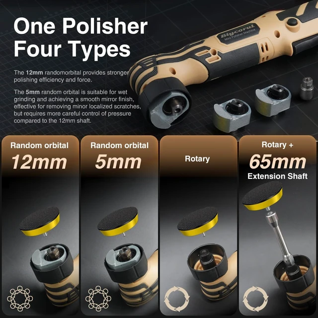 Alt view image 4 of 7 - Cordless Mini Polisher, DA&RO Mini CarBuffer Polisher | 1/1.5/2Inch, 11 Variable Speed 2500-6000 RPM, Car Detailing Micro Polisher, 2.3Ah Rechargeable Battery