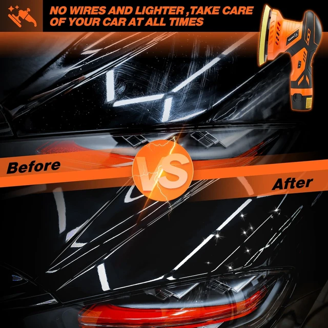 Alt view image 6 of 7 - Cordless Buffer Polisher, 6 Inch Fast Charging Portable Car Polishing Kit with 2PCS 12V 2000mAh Batteries, Polisher for Car Detailing Polishing Waxing (Orange, Buffer Polisher+2 Batteries+1 Bag)