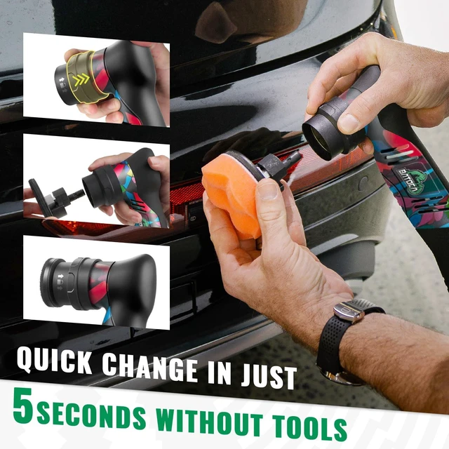 Alt view image 5 of 7 - S5 Cordless Mini Car Polisher Buffer Sander Rotary & Dual Action | Small Polishing Machine DA Orbital for Car Detailing Polish 1in 2inch 3 inch Polishing Pad Kit 2 Battery 6 Speed 2000-5500RPM