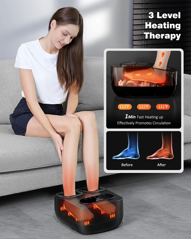 Alt view image 3 of 7 - Shiatsu Foot Massager with Heat & Compression, LCD Touch Panel, FSA | Full Foot Deep Kneading Massage, Multiple Heat & Compression Levels, Remote Control, Up to Size 12, HSA Eligible, Gift Idea