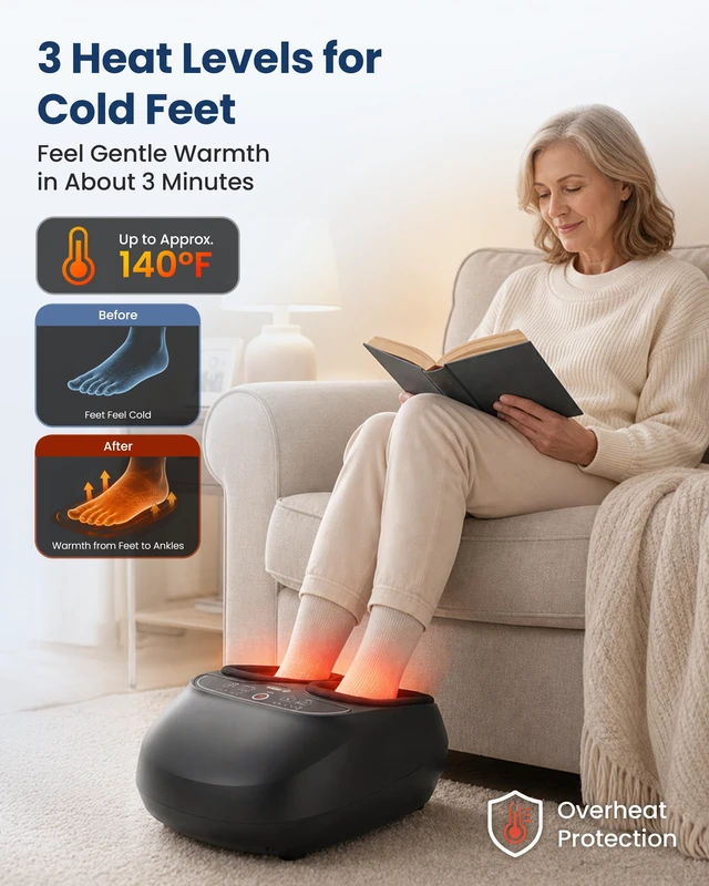 Alt view image 3 of 7 - Shiatsu Foot Massager with Heat,FSA Eligible,Upgrade Pause Function | Kneading, Vibration, Compression for Plantar Fasciitis Neuropathy, Remote Control, Up to Size 13, Gift for Men women