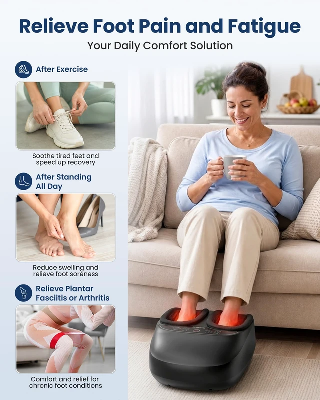 Alt view image 7 of 7 - Shiatsu Foot Massager with Heat,FSA Eligible,Upgrade Pause Function | Kneading, Vibration, Compression for Plantar Fasciitis Neuropathy, Remote Control, Up to Size 13, Gift for Men women