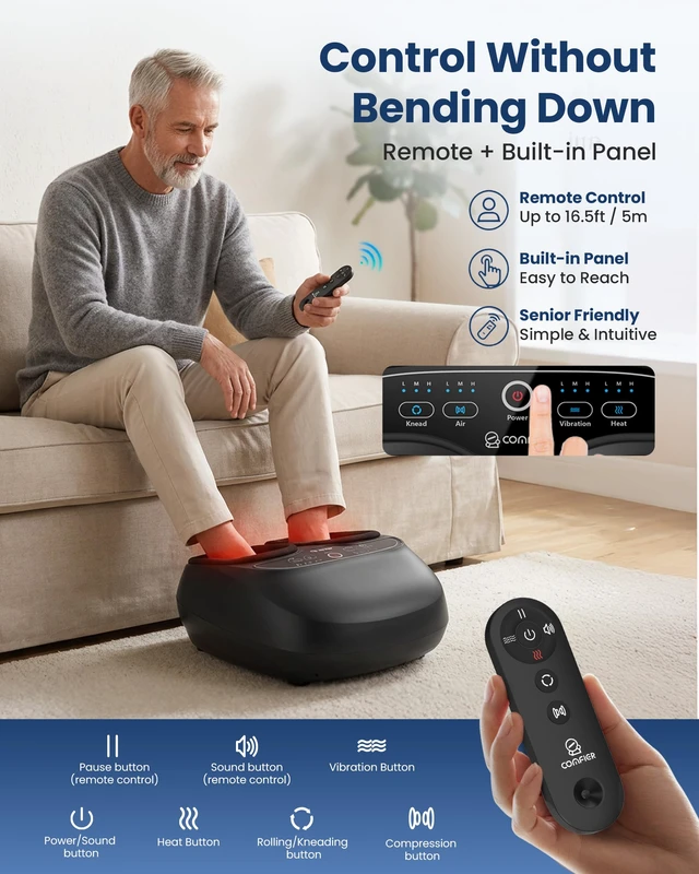 Alt view image 6 of 7 - Shiatsu Foot Massager with Heat,FSA Eligible,Upgrade Pause Function | Kneading, Vibration, Compression for Plantar Fasciitis Neuropathy, Remote Control, Up to Size 13, Gift for Men women