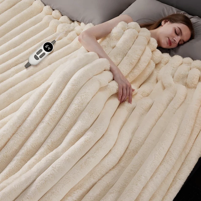 Alt view image 6 of 7 - Heated Throw Blanket, Faux Fur Cozy Electric Blanket 62''*84'' | Heating Blanket with Overheat Protection, 1/2/3/4/5/6/7/8/9/10 Hours Auto-Off 6 Heat Levels, Machine Washable(Cream White)
