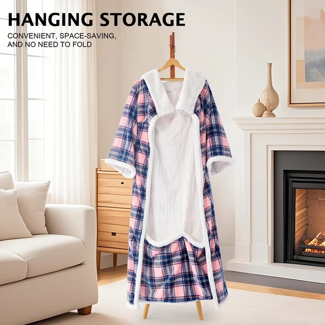 Alt view image 6 of 7 - Electric Heated Blanket Wearable Throw with Foot Pocket & Front Pouch | Oversized 52"x72", 6 Heat Settings, 4H Auto-Off, Reversible Flannel & Sherpa, Heated Blanket for Bed or Couch, Pink Plaid