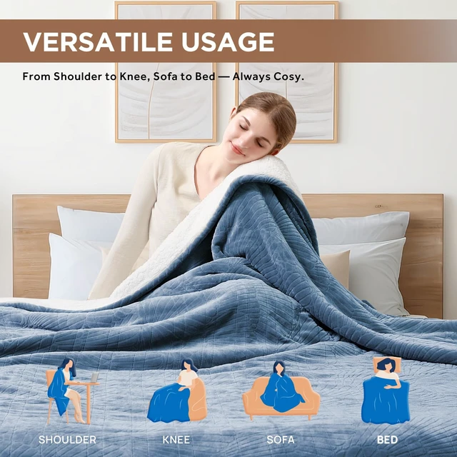 Alt view image 7 of 7 - Full Heated Blanket Flower Jacquard Flannel Sherpa 72x84, Blue | Heated Blanket Full Size with 10 Heating Levels and 1-12 Hours Auto-Off, Fast Heating Warming Blanket, Machine Washable