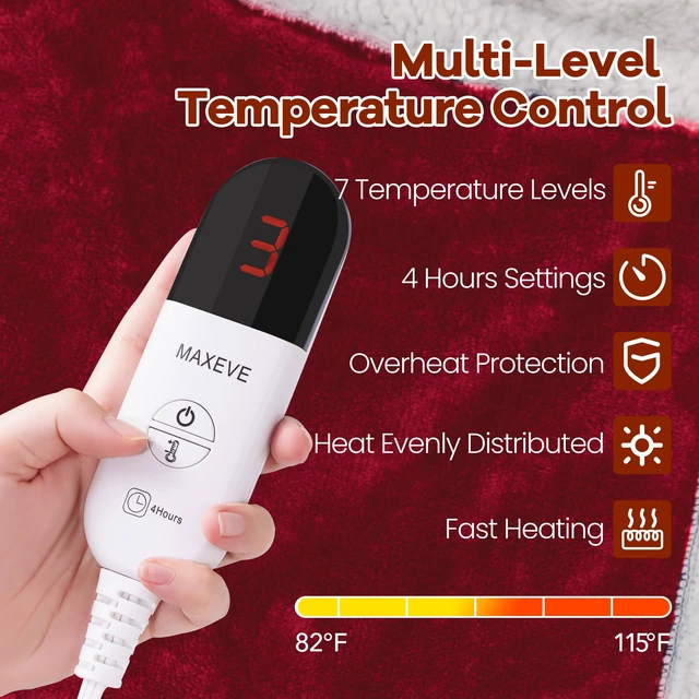 Alt view image 3 of 7 - Heated Wearable Blanket with Foot Pocket & Sleeves Electric Snuggle | Heating Throw, 6 Levels & 4H Auto Shut Off, Machine Washable (Long, Wine)